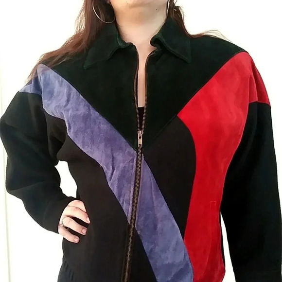 Vintage 80's 100% Suede Leather Wool Winter Coat Jacket - Picture 1 of 16